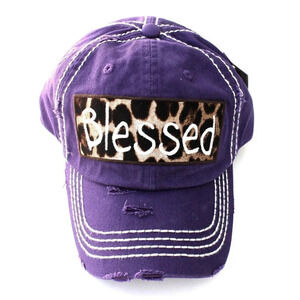 Blessed Leopard Print Purple Womens Distressed Baseball KBETHOS Cap Hat